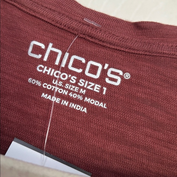 NWOT Chico’s slub cotton printed long sleeve puff shoulder top - Picture 3 of 3